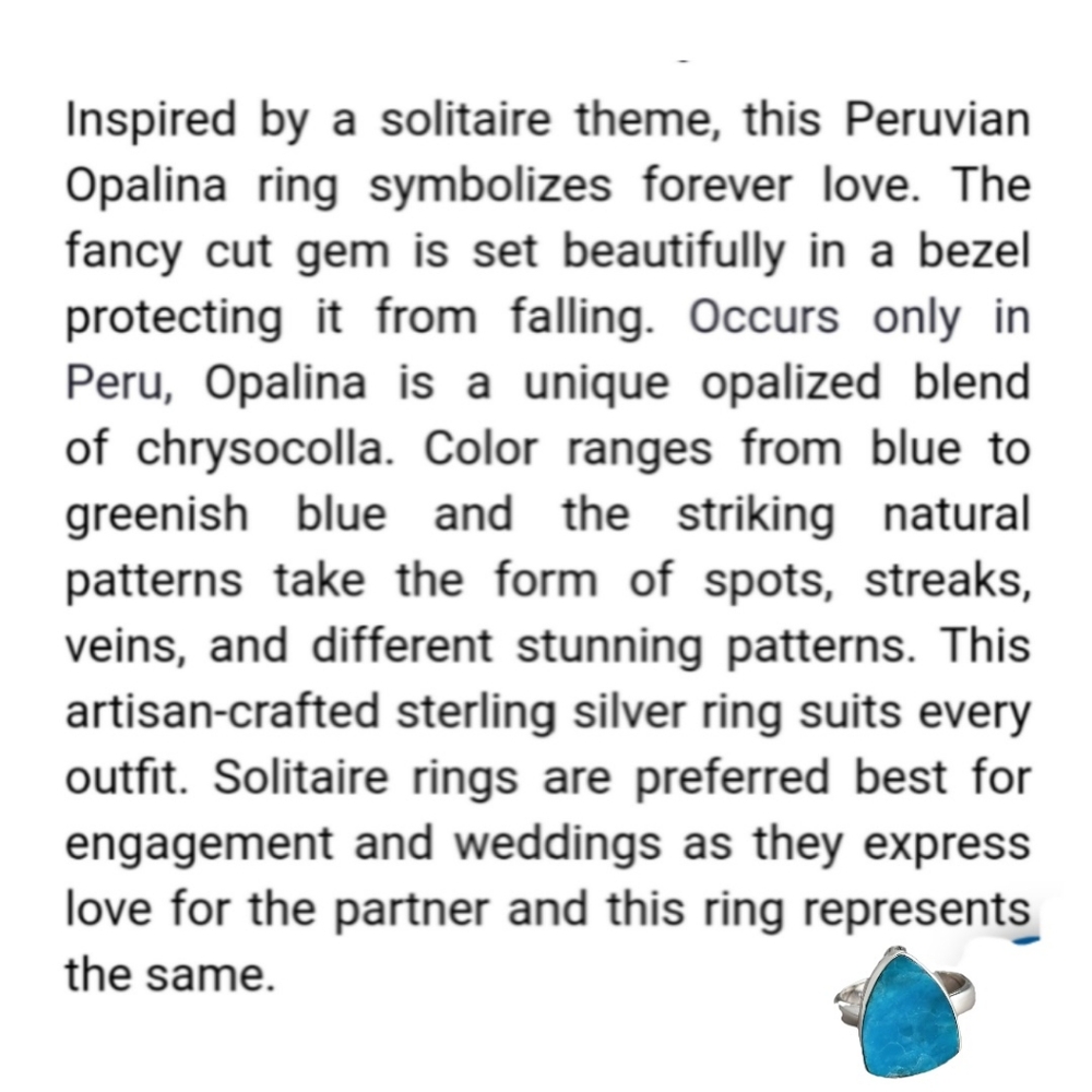 Peruvian Blue Opalina Sterling Silver Ring - image 6